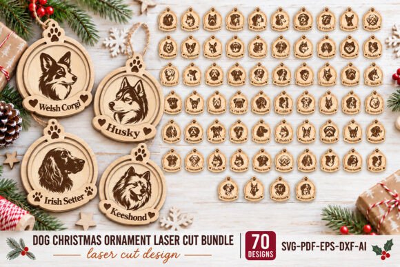 Dog Christmas Ornament Laser Cut Bundle (Design 1) laser cut file