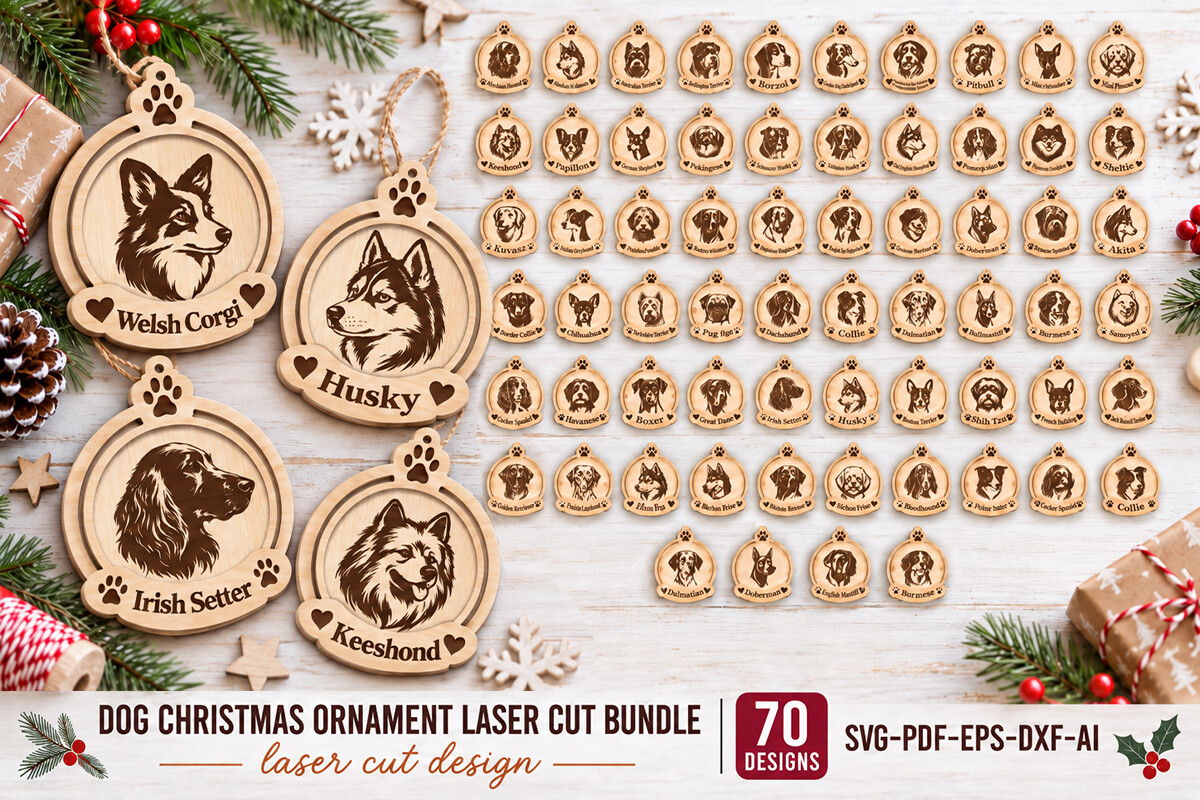 Dog Christmas Ornament Laser Cut Bundle