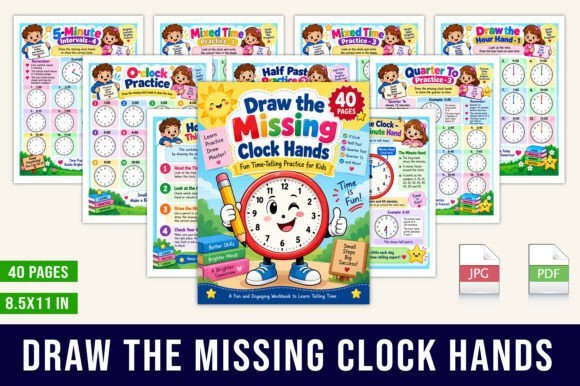 🕐 Draw the Missing Clock Hands – 40-Pag