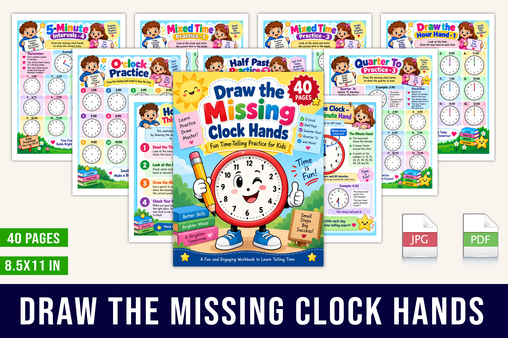 🕐 Draw the Missing Clock Hands – 40-Pag