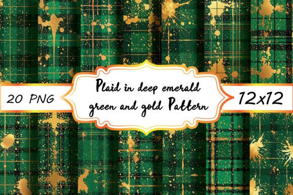 Emerald Green & Gold Plaid Digital Paper