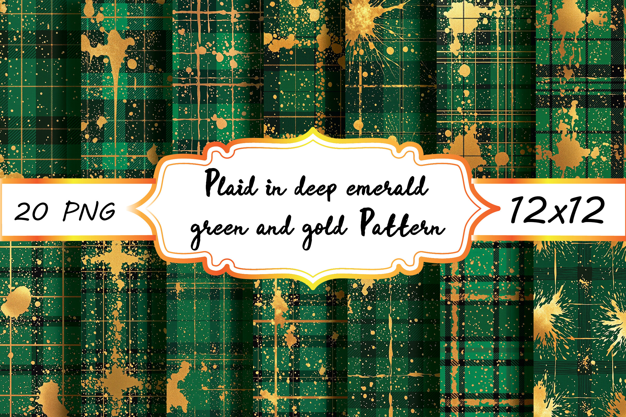 Emerald Green & Gold Plaid Digital Paper