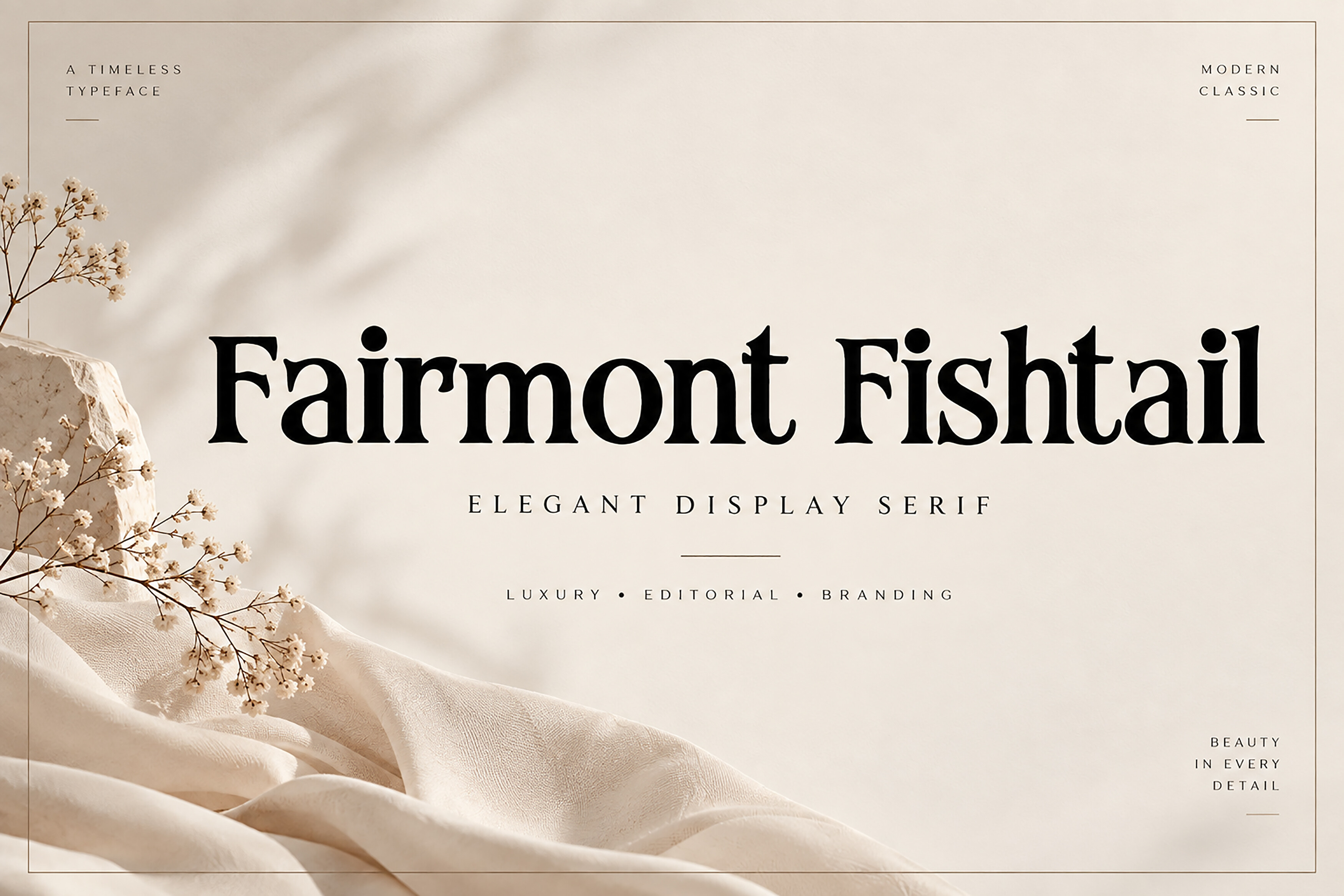 Fairmont Fishtail packaging font preview