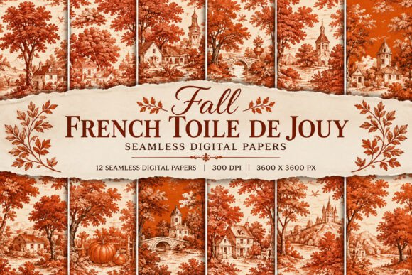 Fall French Toile De Jouy Autumn Paper
