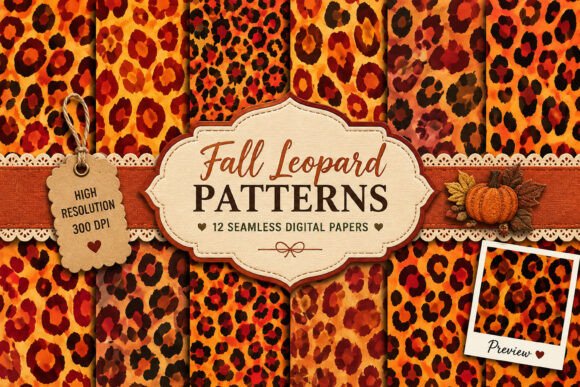Fall Orange Leopard Print Digital Paper