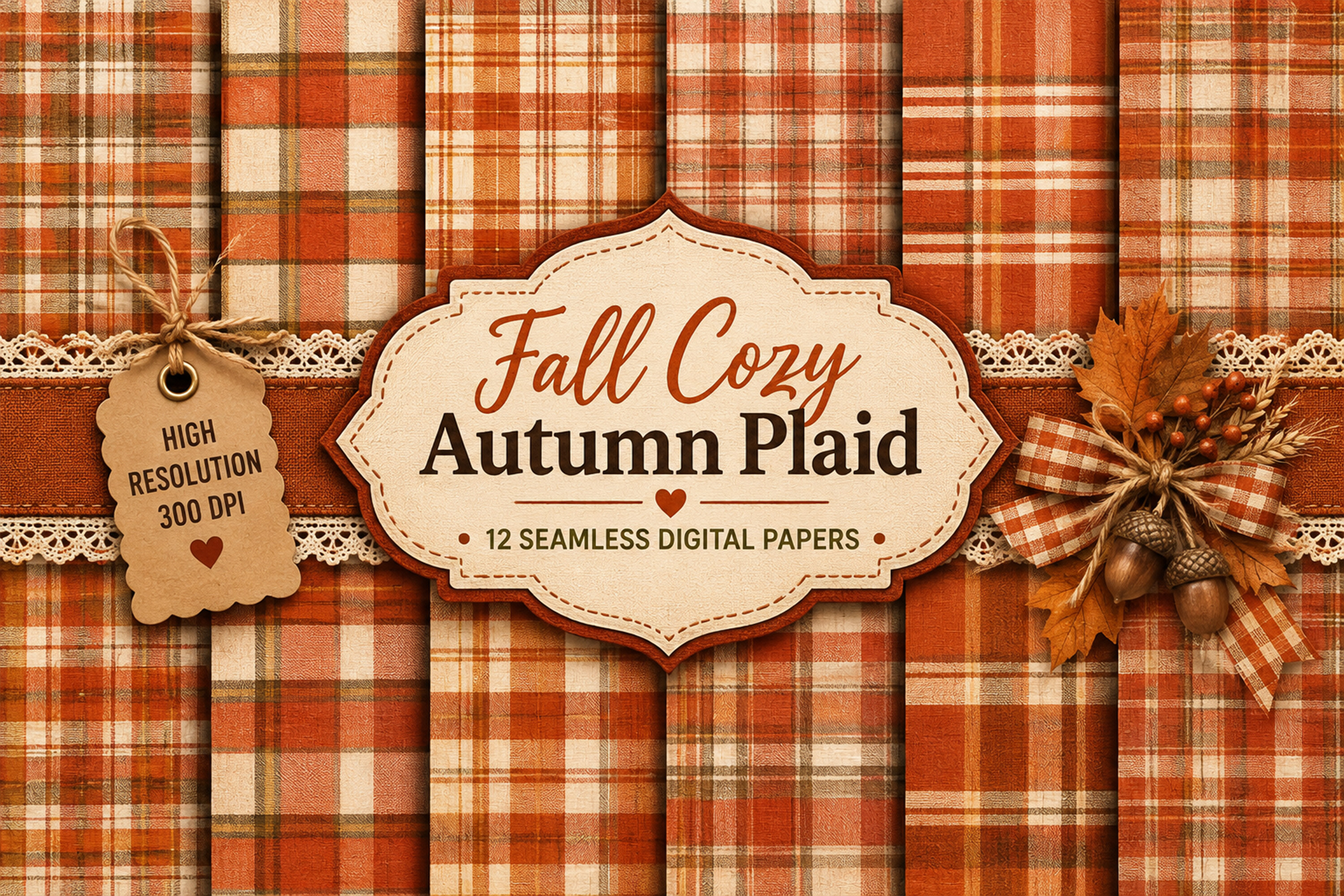Fall Orange Plaid Seamless Pattern
