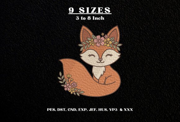 Floral Fox Machine Embroidery Design