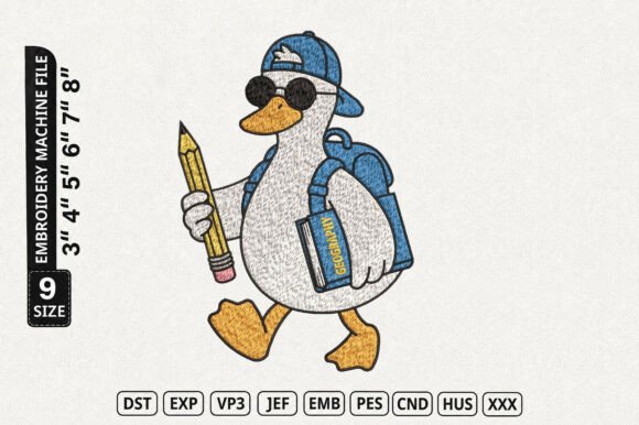 Funny Duck Back to School Embroidery