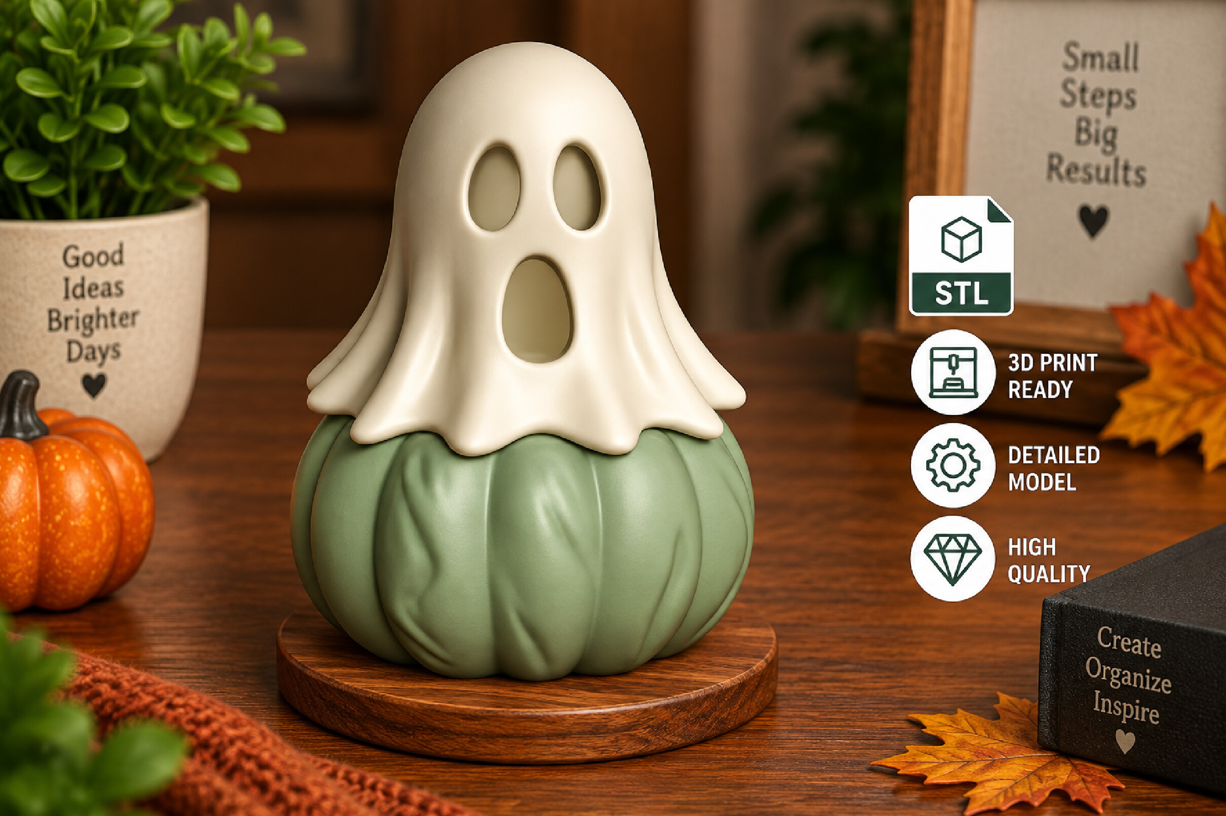 Ghost Pumpkin STL Model – Cute Halloween 3D Printable Figurine for FDM & Resin - Image 2