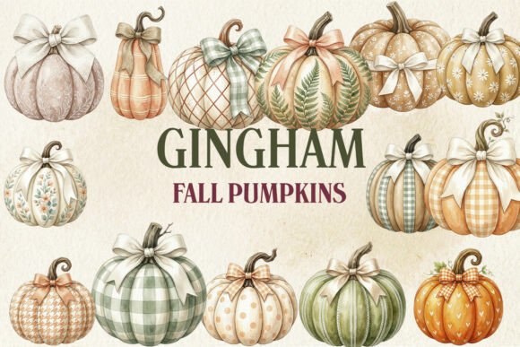 Gingham Fall Pumpkins Clipart Bundle