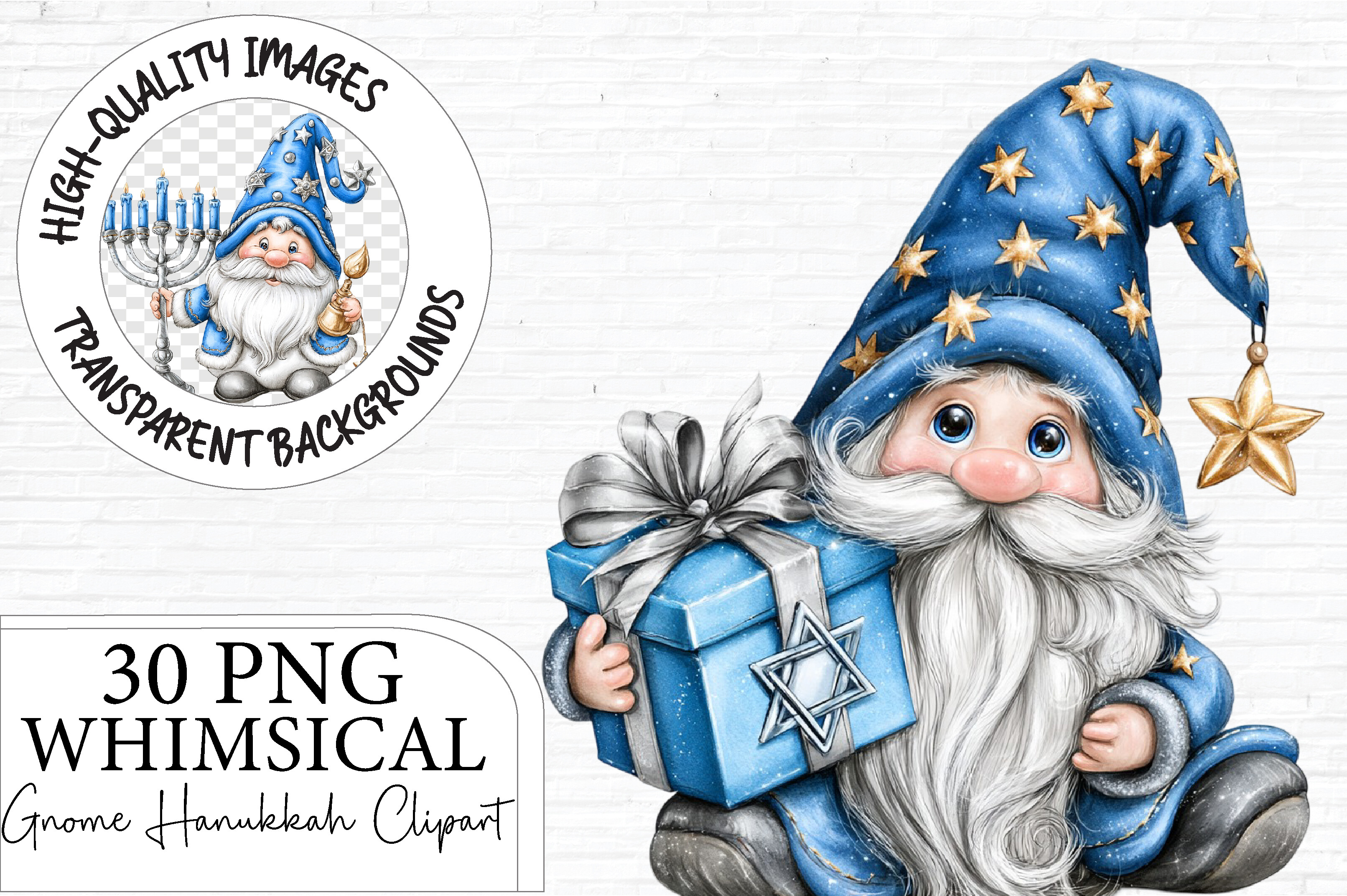 Gnome Hanukkah Clipart PNG Bundle