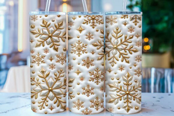 Inflated Gold Snowflake Tumbler Wrap PNG