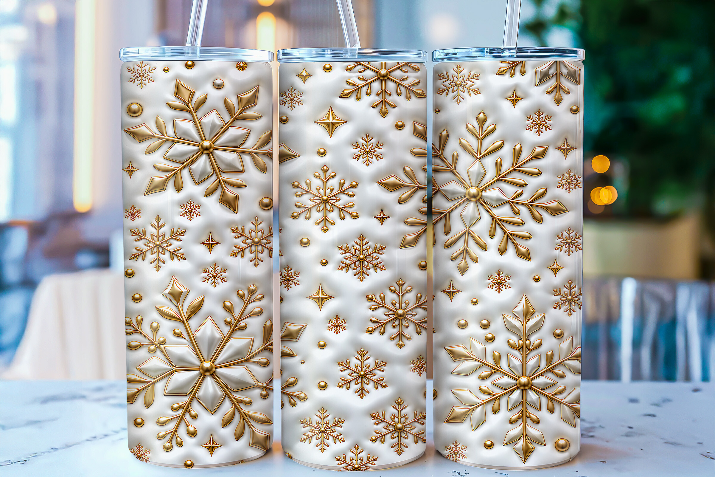 Inflated Gold Snowflake Tumbler Wrap PNG