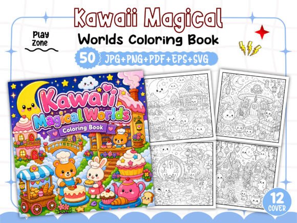 Kawaii Magical Worlds Coloring Book