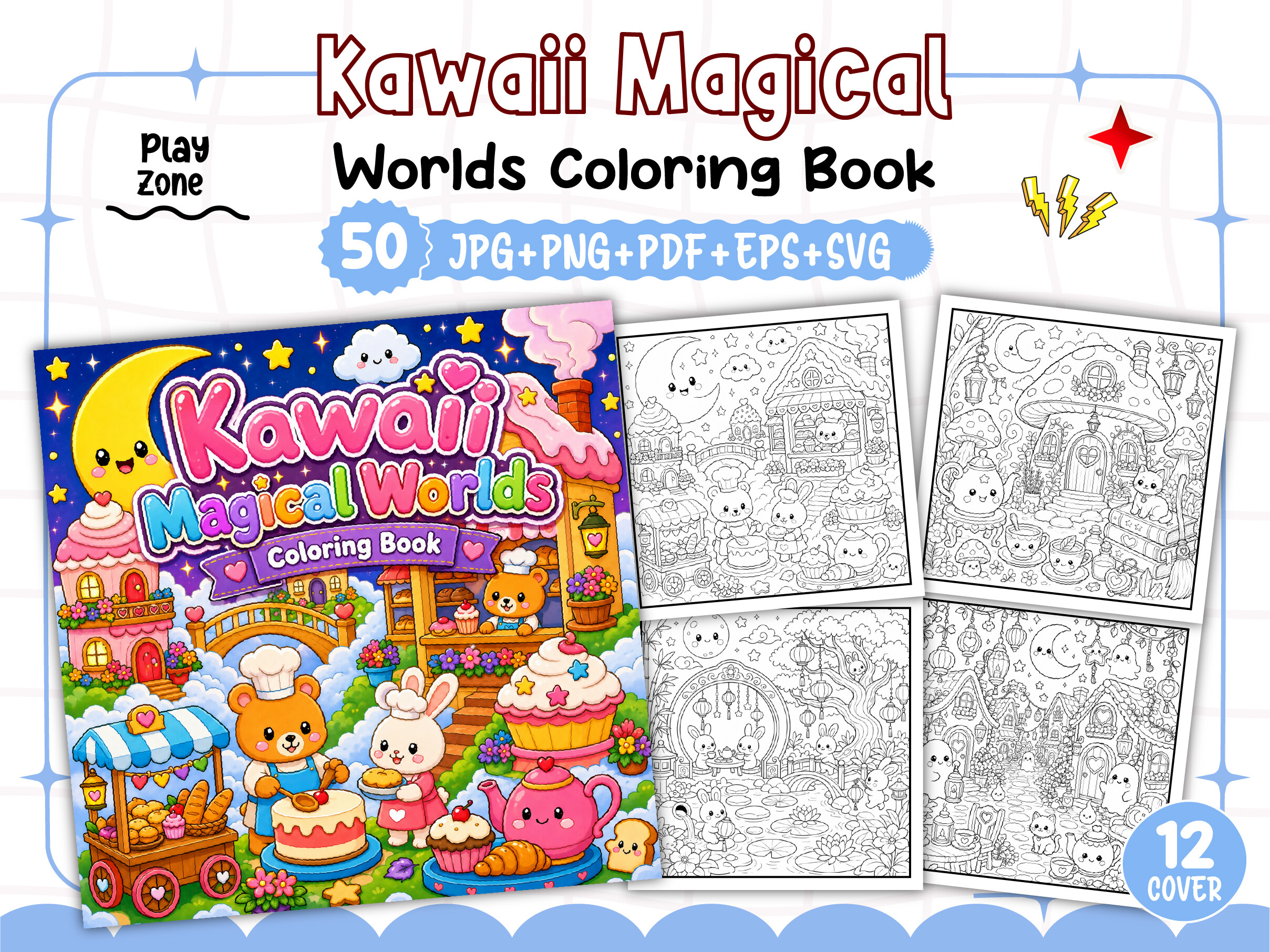 Kawaii Magical Worlds Coloring Book