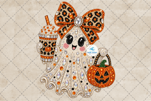 Leopard Rhinestone Halloween Ghost PNG