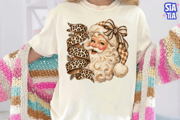 Leopard Santa Claus PNG Sublimation Tee