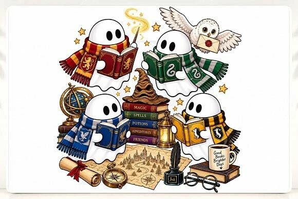 Magical Ghost Reading Books PNG