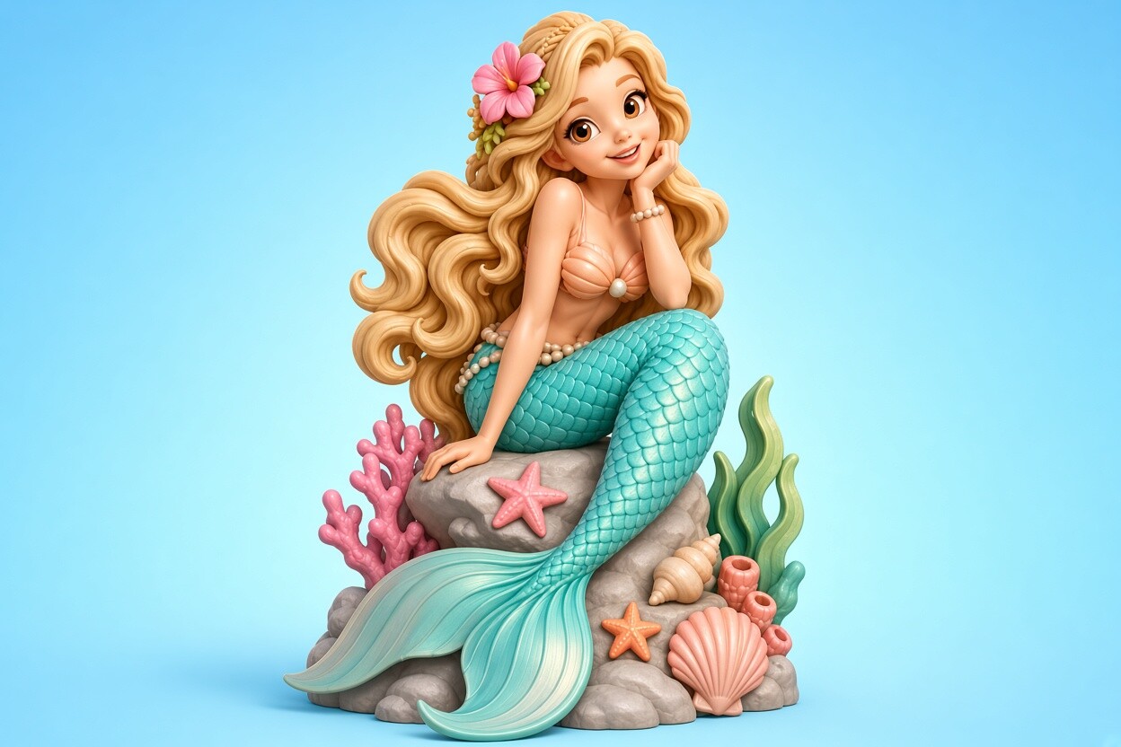 Mermaid Figurine STL 3D Print Model – Ocean Fantasy Miniature Download - Image 4
