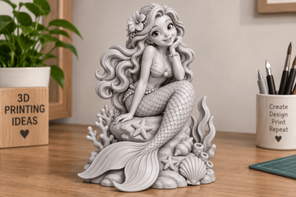 Mermaid Figurine STL 3D Print Model – Ocean Fantasy Miniature Download - Image 3