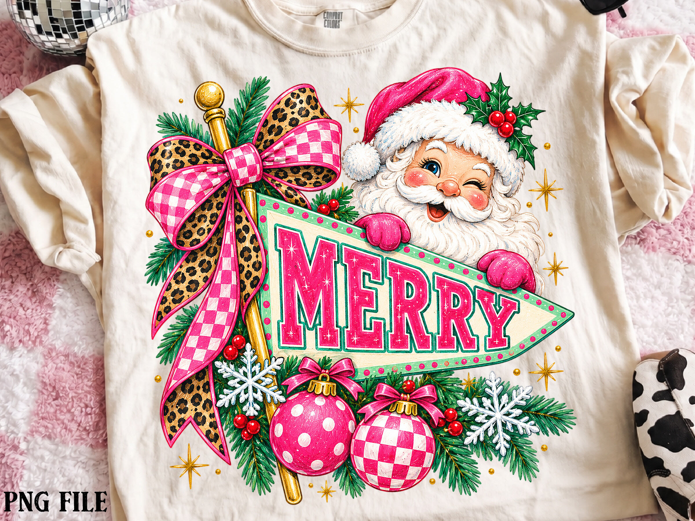 Merry Christmas Pink Santa PNG