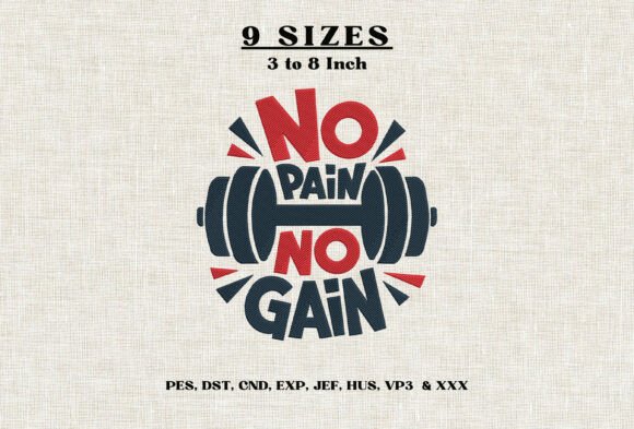 No Pain No Gain Dumbbell Embroidery DST