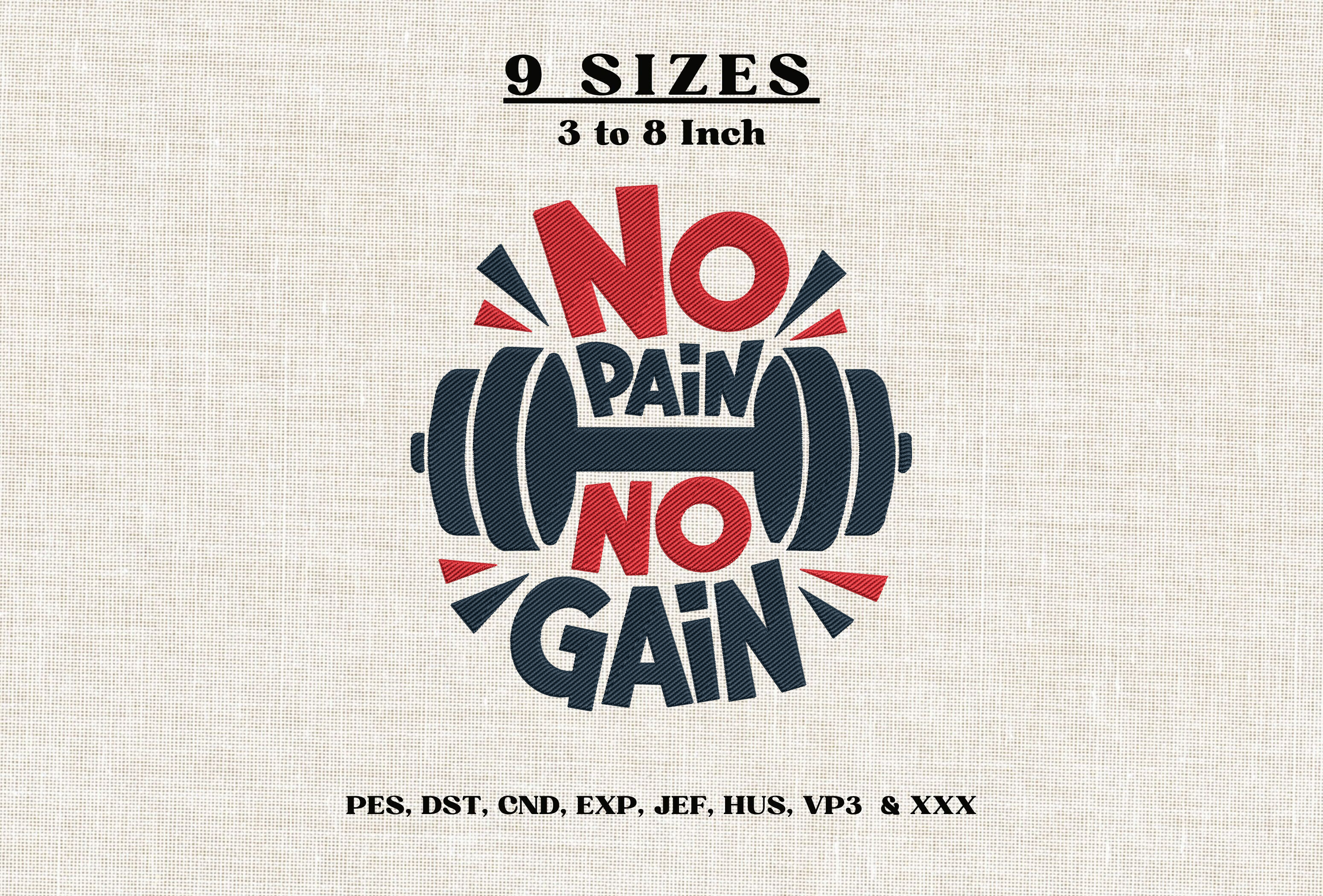No Pain No Gain Dumbbell Embroidery DST