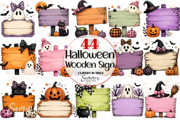 Pastel Halloween Wooden Sign Clipart