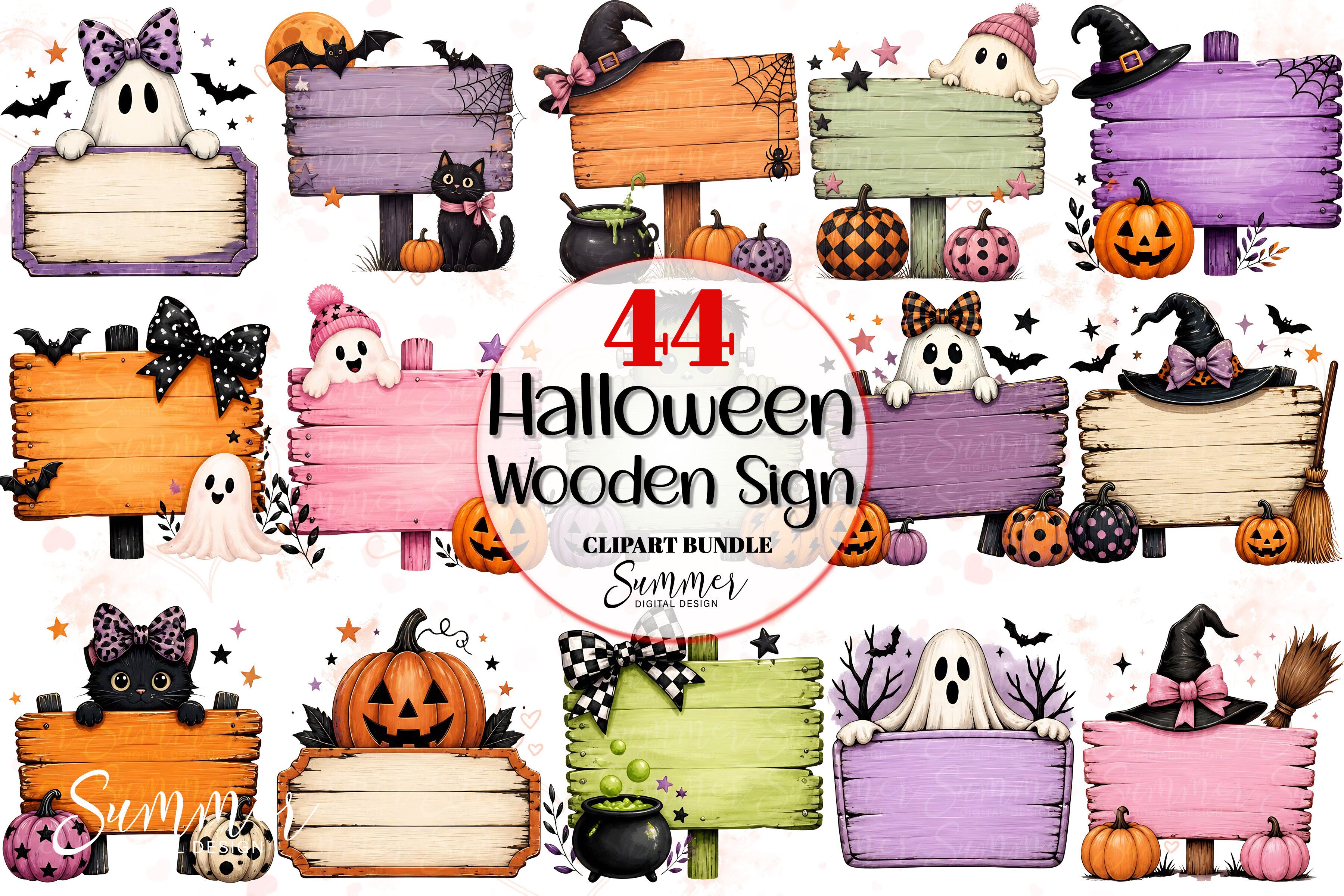 Pastel Halloween Wooden Sign Clipart