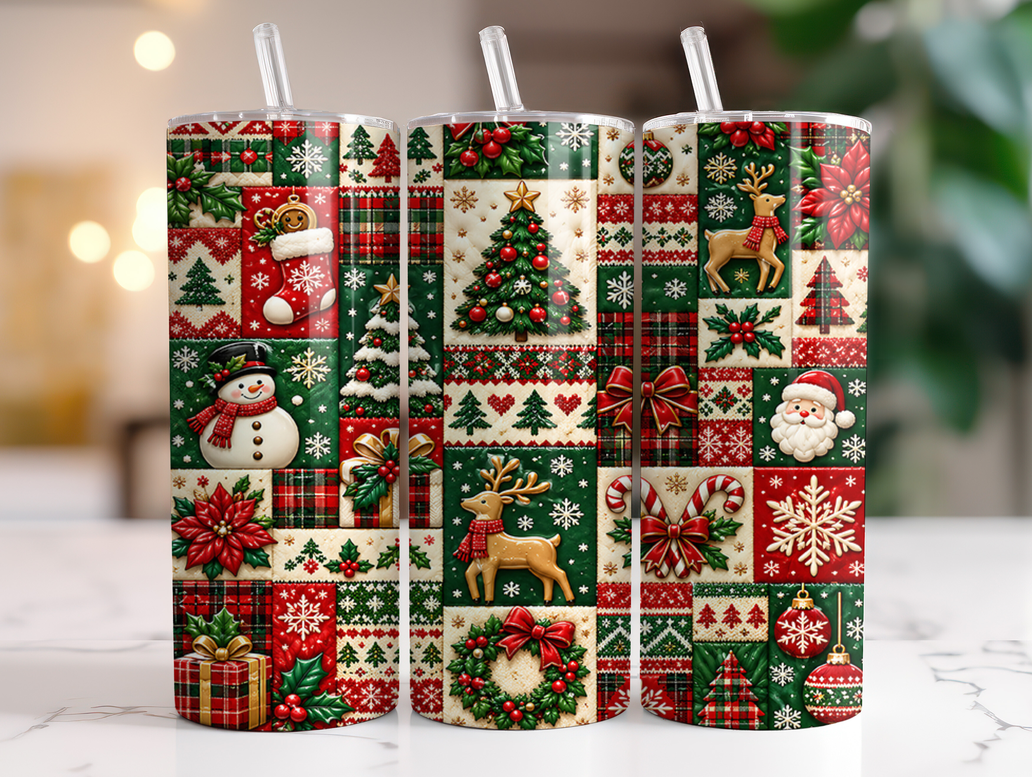Patchwork Quilt Christmas Tumbler Wrap