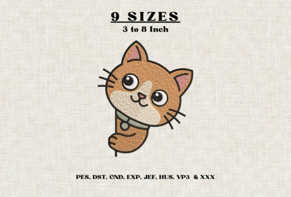 Peeking Brown Cat Machine Embroidery DST