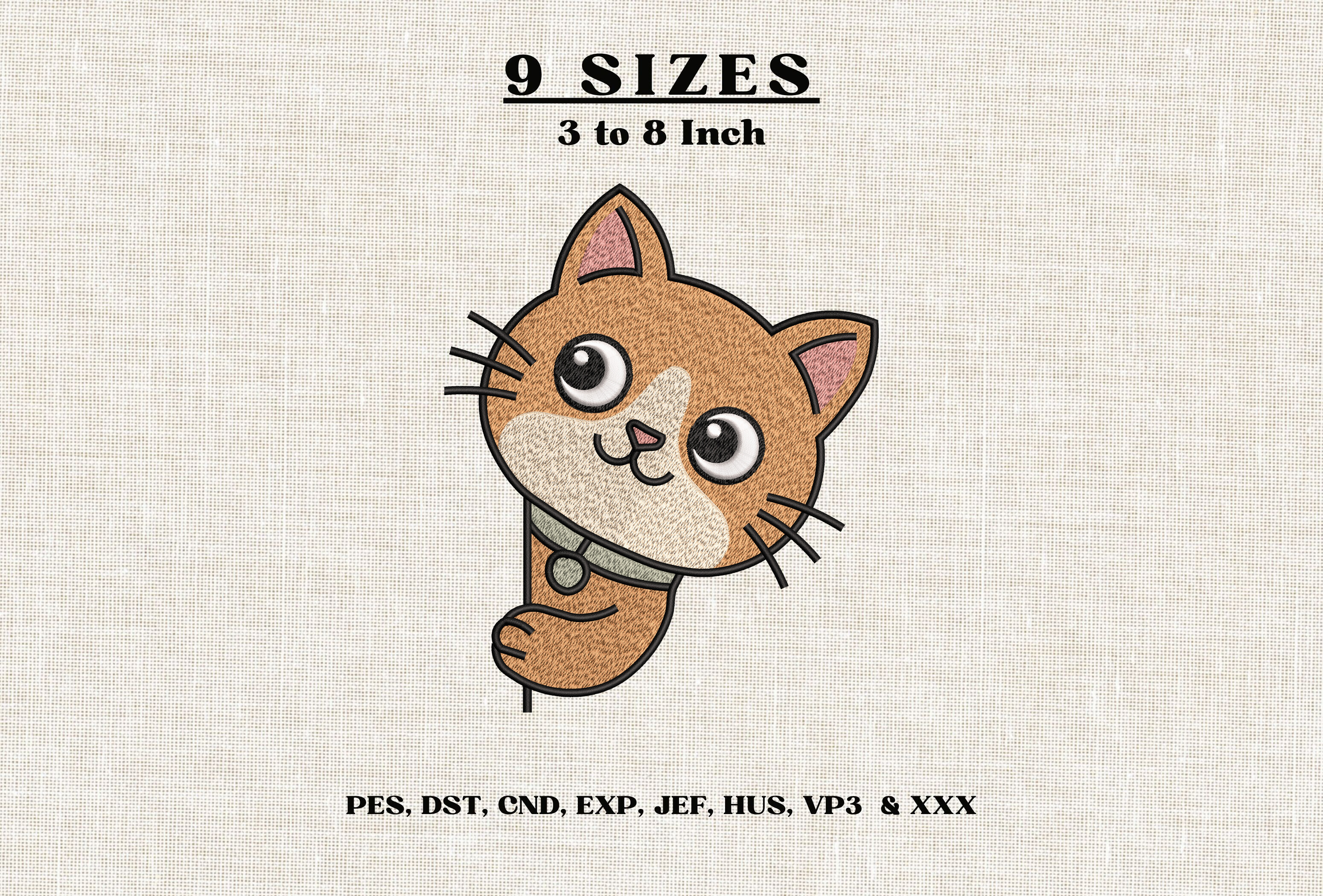 Peeking Brown Cat Machine Embroidery DST