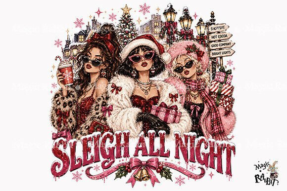 Pink Christmas Glam Girls PNG