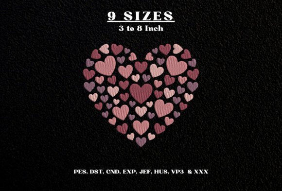 Pink Hearts Machine Embroidery Design