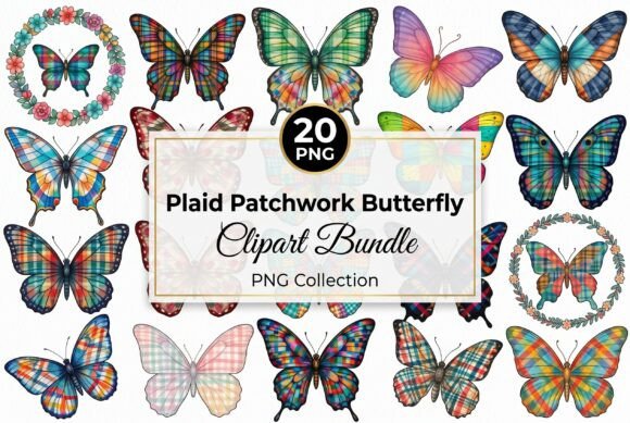 Plaid Patchwork Butterfly Clipart