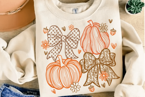 Pumpkin Floral Bow Fall Doodle PNG Afbeelding T-shirt Designs Door Hello December
