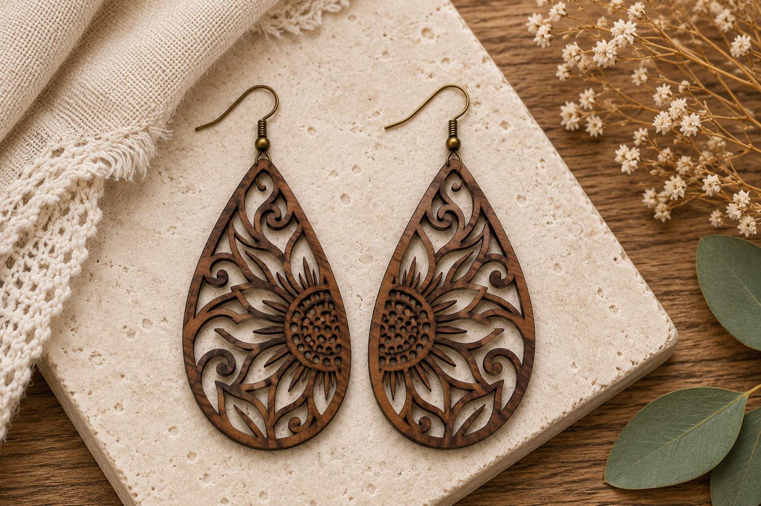 Sunflower Earrings SVG Laser Cut File