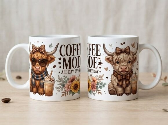 Sweet Cow Coffee Lover Floral Mug Design Graphics