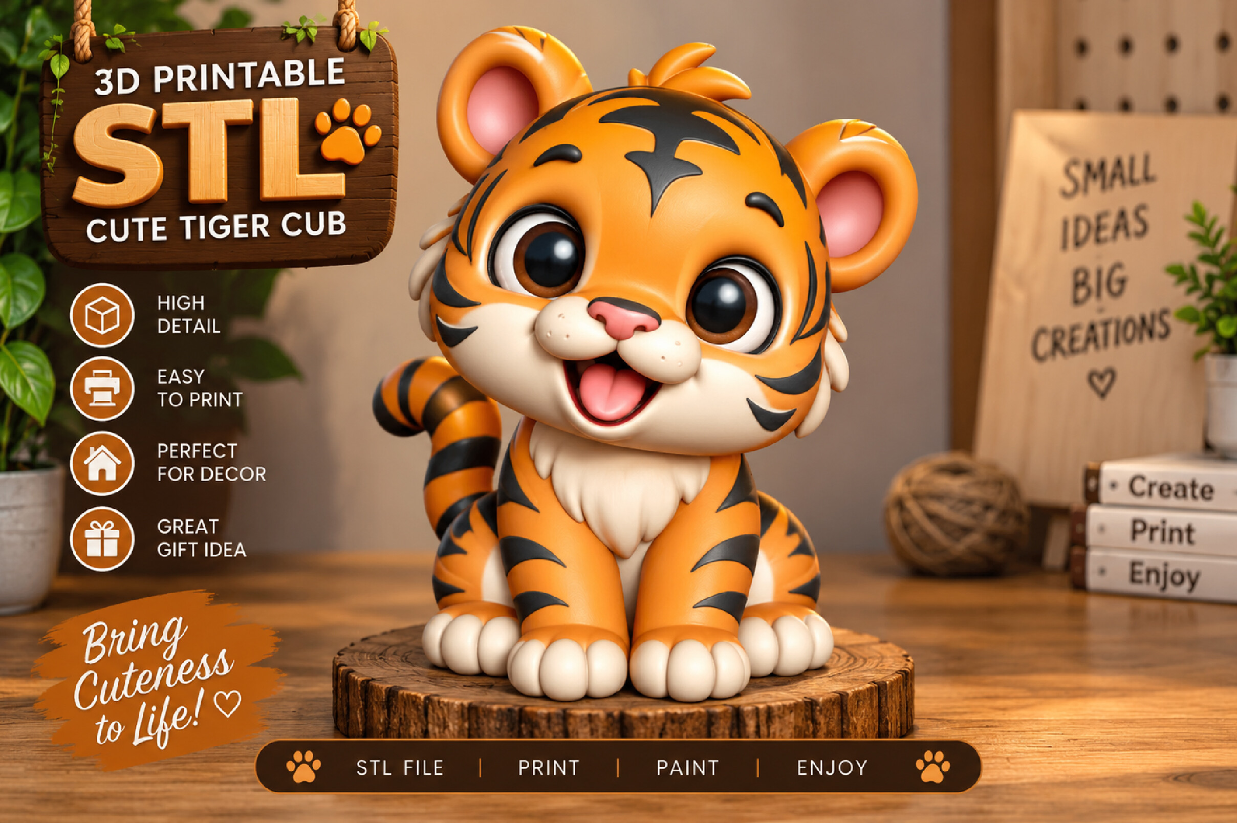 Cute Tiger Cub 3D Printable STL Model – Kawaii Seated Figurine for 3D Printing - Image 4