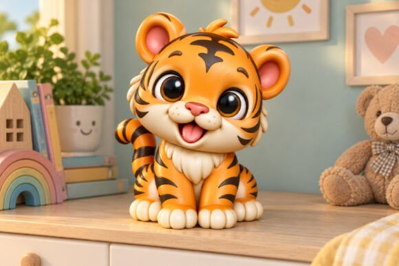Cute Tiger Cub 3D Printable STL Model – Kawaii Seated Figurine for 3D Printing - Image 3
