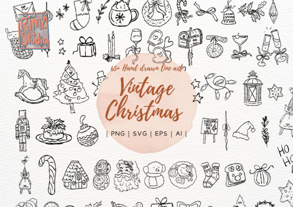 Vintage Christmas Hand-Drawn SVG (65+ Elements)