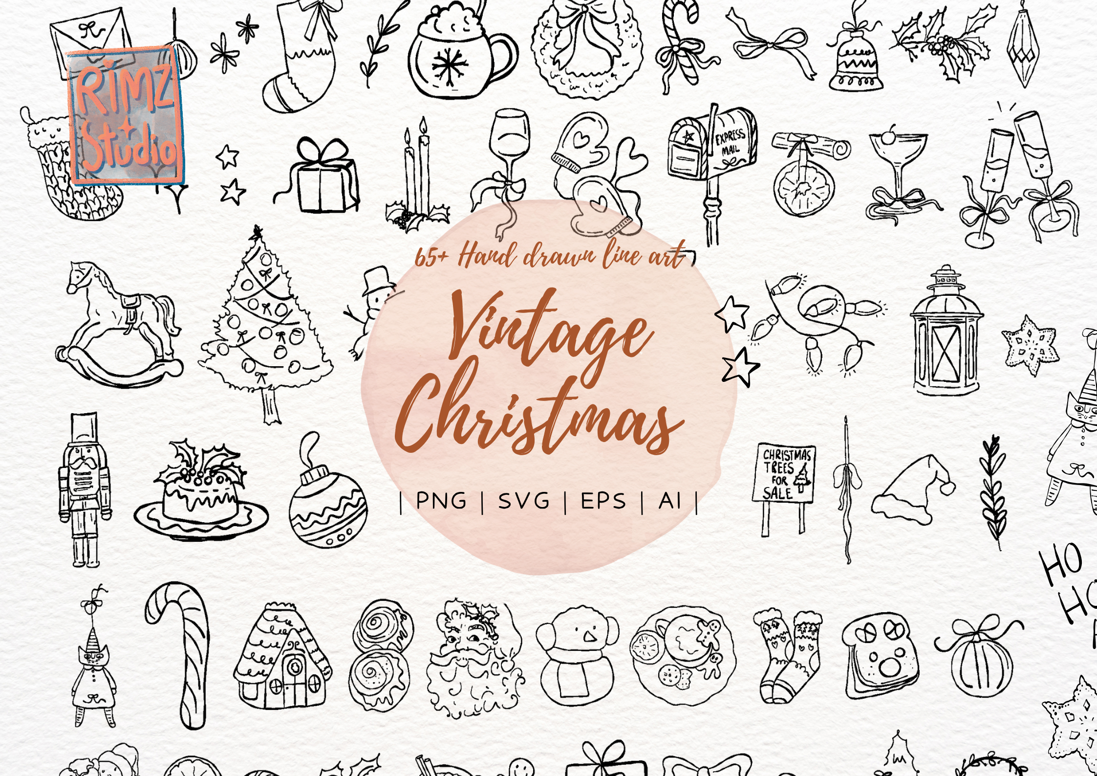 Vintage Christmas Hand Drawn SVG