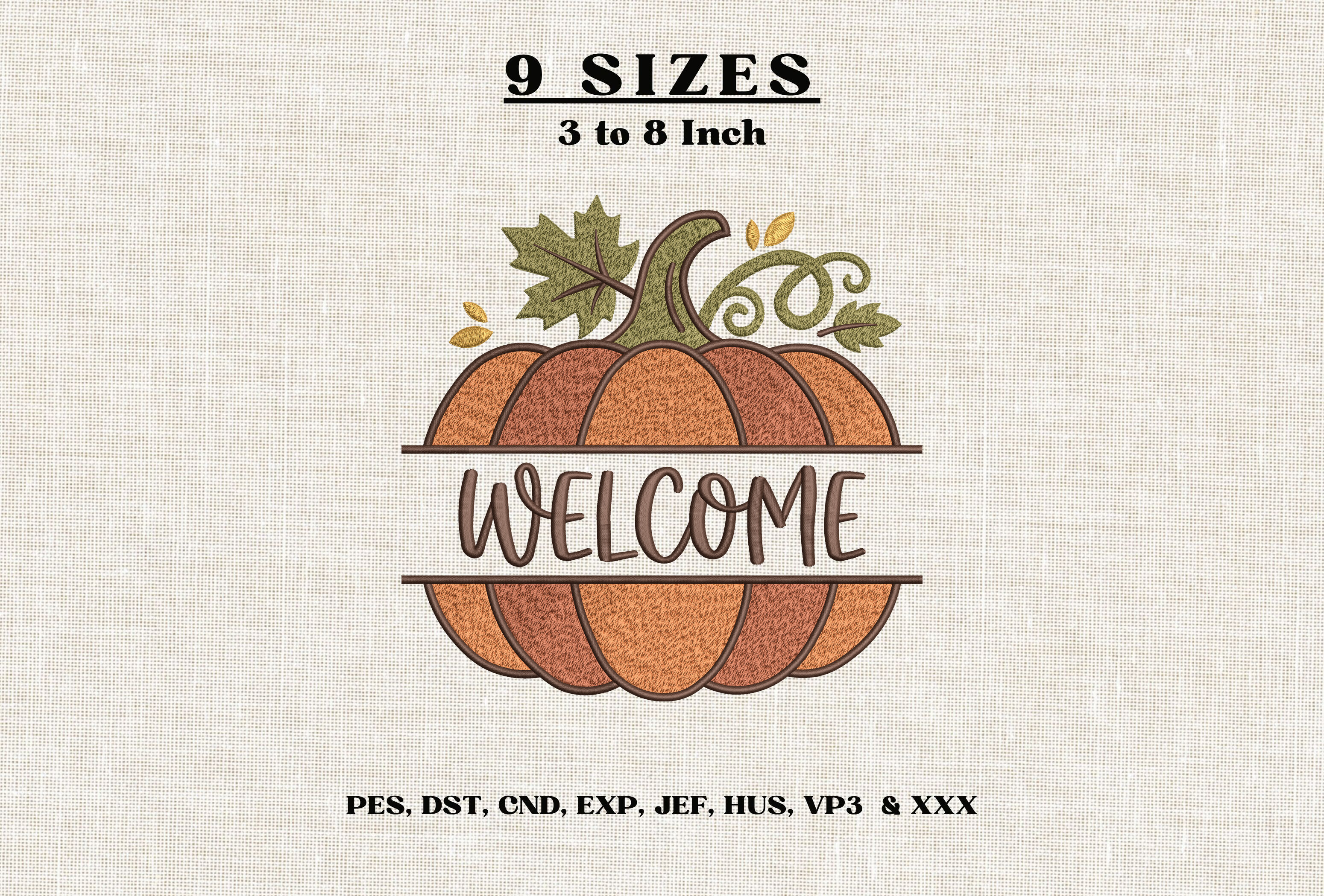 Welcome Pumpkin Machine Embroidery DST