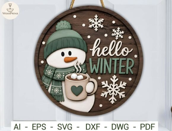 Winter Snowman Door Hanger SVG