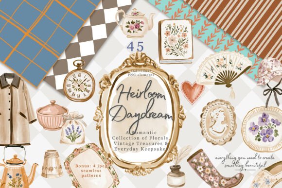 Grandmillennial Watercolor Clipart Set Graphic Illustrations By Patishop Art