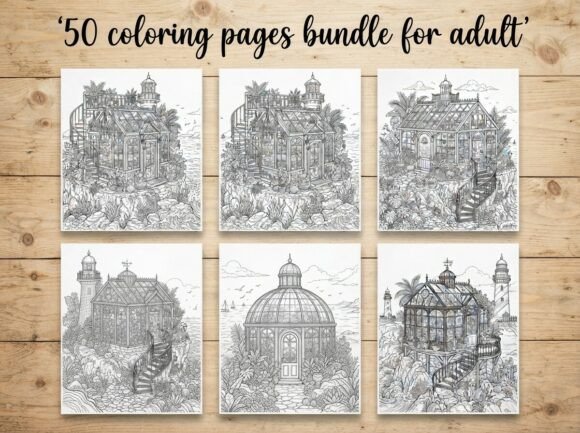 50 Miniature Seaside Greenhouse Coloring