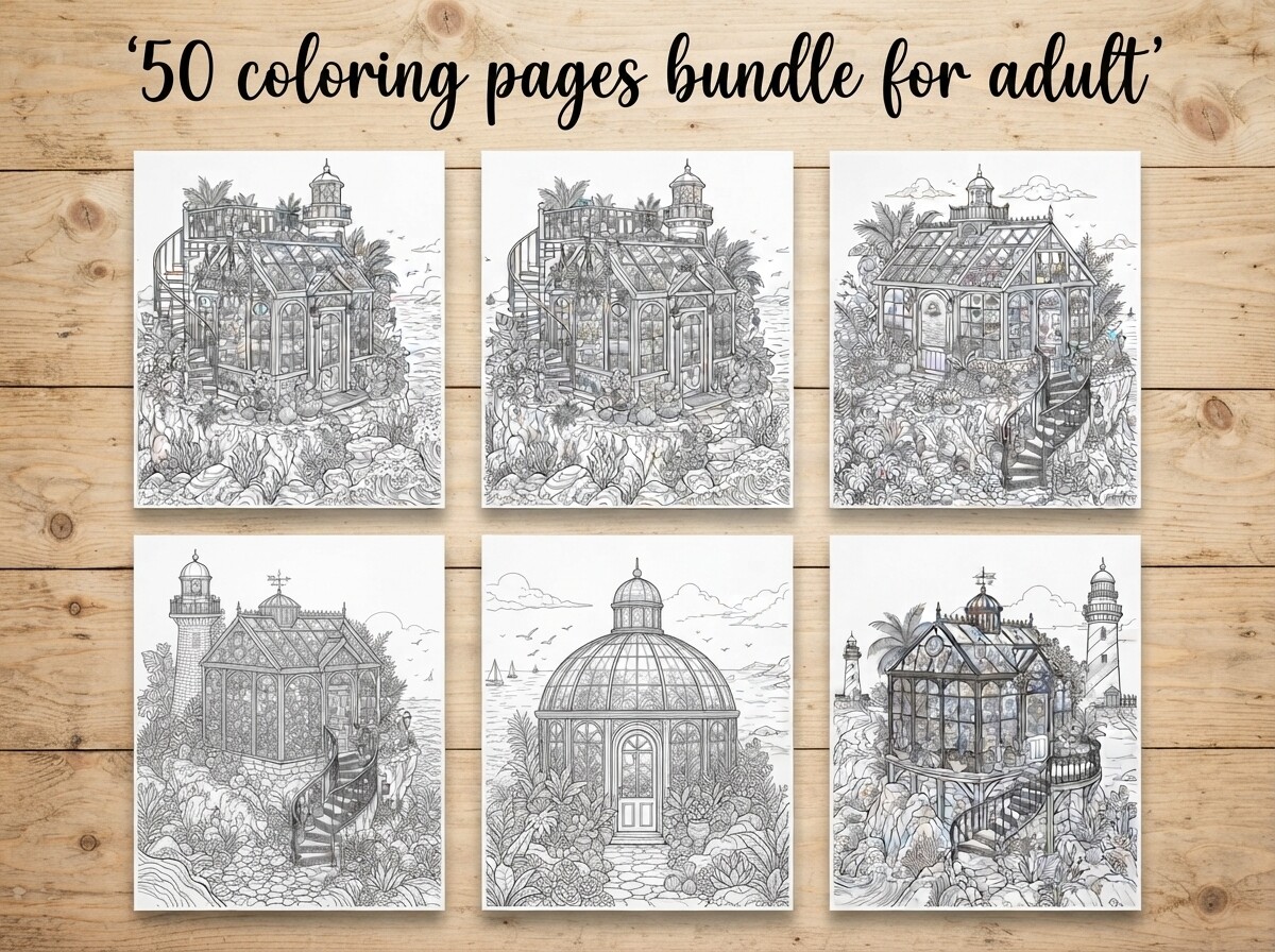 50 Miniature Seaside Greenhouse Coloring