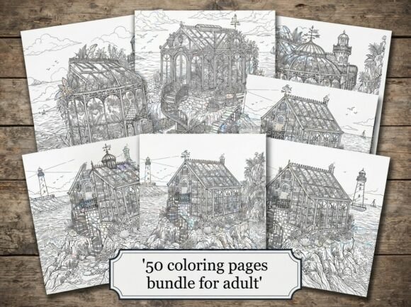 50 Miniature Seaside Greenhouse Coloring