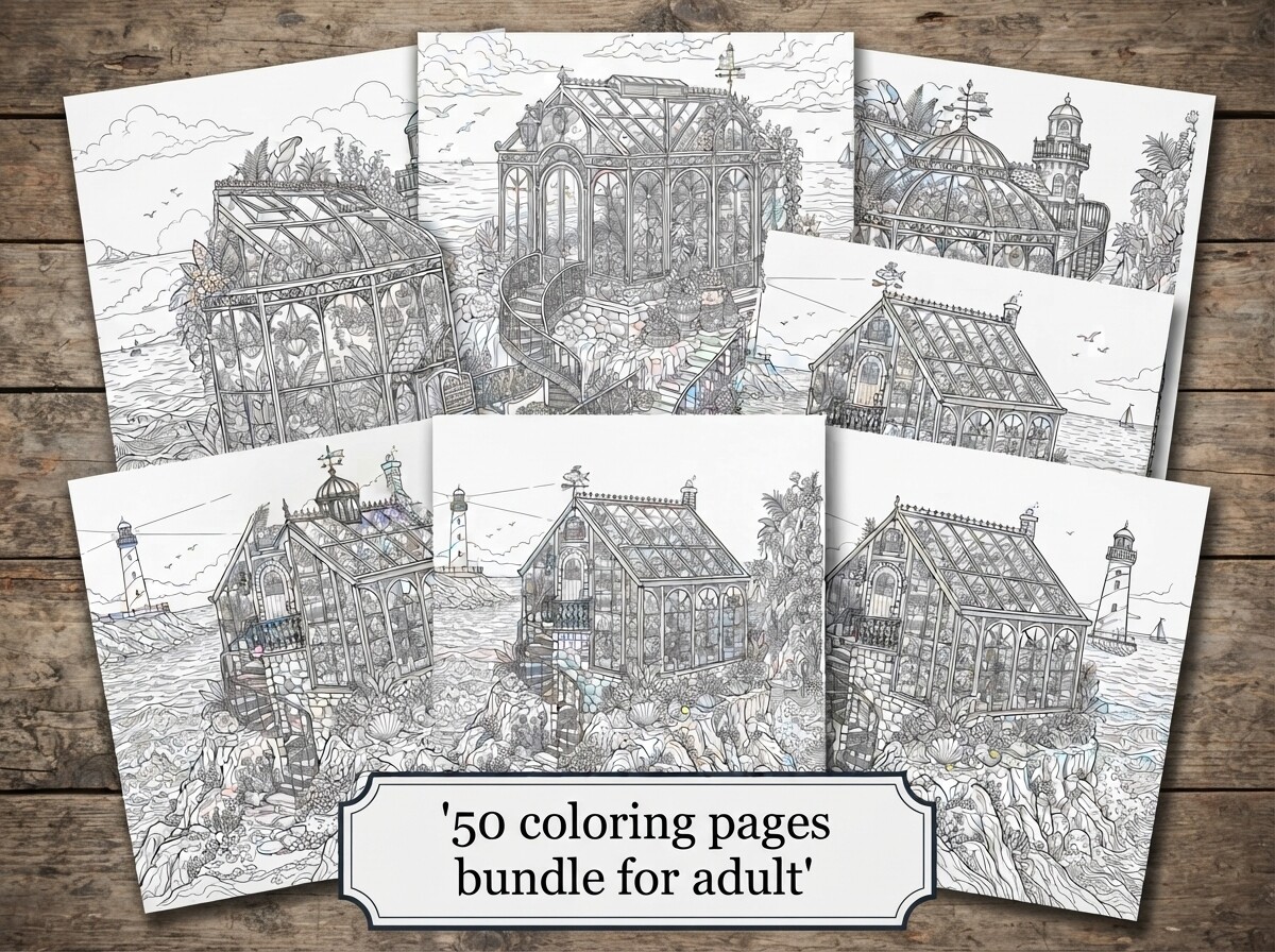 50 Miniature Seaside Greenhouse Coloring