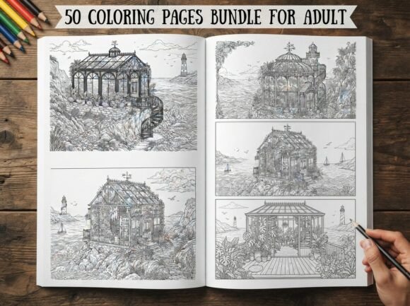 50 Miniature Seaside Greenhouse Coloring